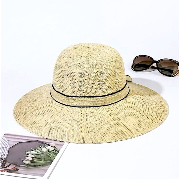 NEW FLOWER PEARL DECOR WIDE BRIM HAT - Picture 2 of 4